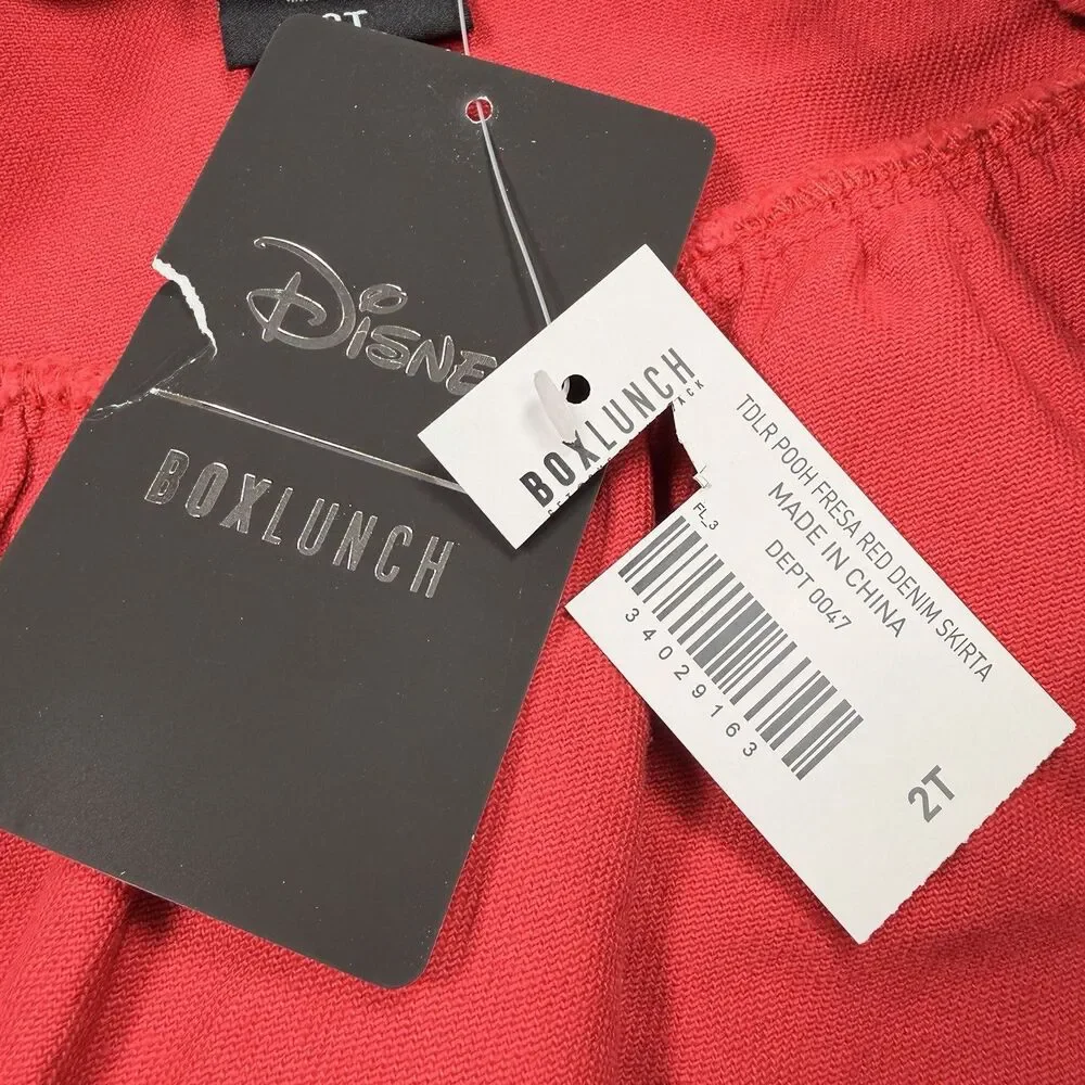 Disney BoxLunch Winnie The Pooh Strawberry Denim Overall Red Dress 2T Toddler